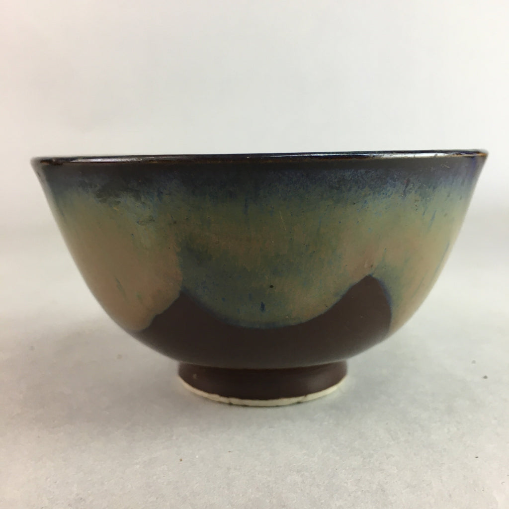 Japanese Porcelain Rice Bowl Vtg Chawan Brown Shiny Smooth Flowing Glaze PP301