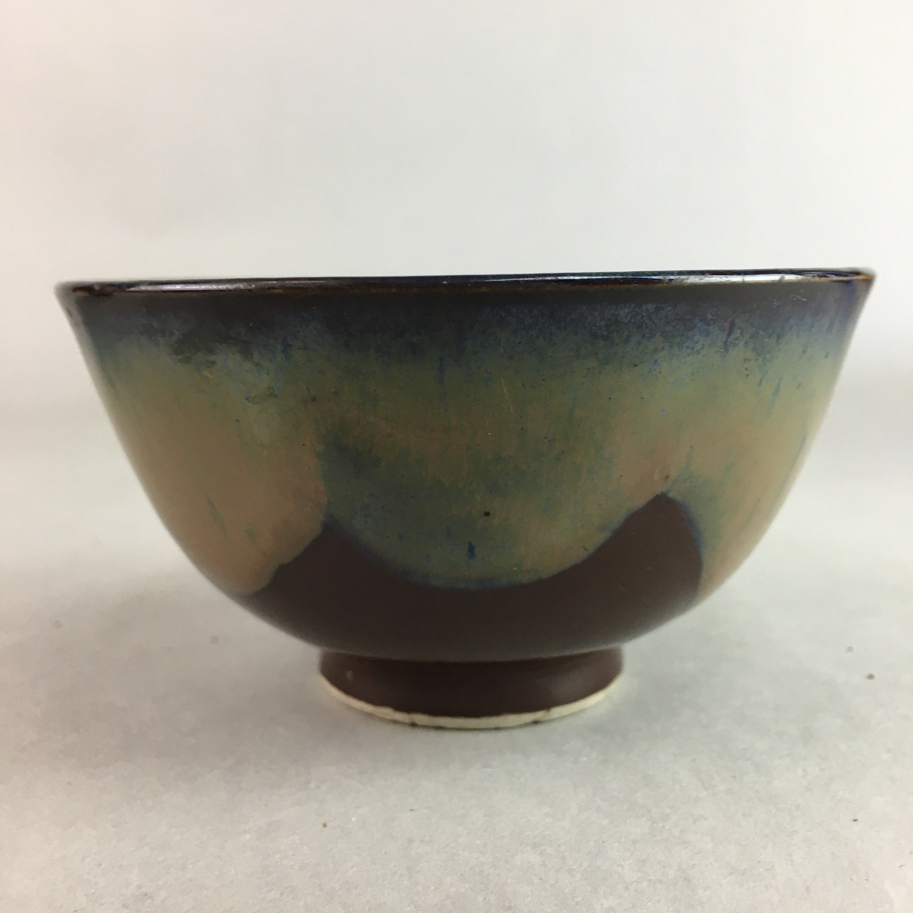 Japanese Porcelain Rice Bowl Vtg Chawan Brown Shiny Smooth Flowing Glaze PP301