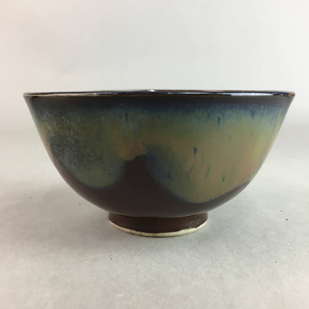 Japanese Porcelain Rice Bowl Vtg Chawan Brown Shiny Smooth Flowing Glaze PP301