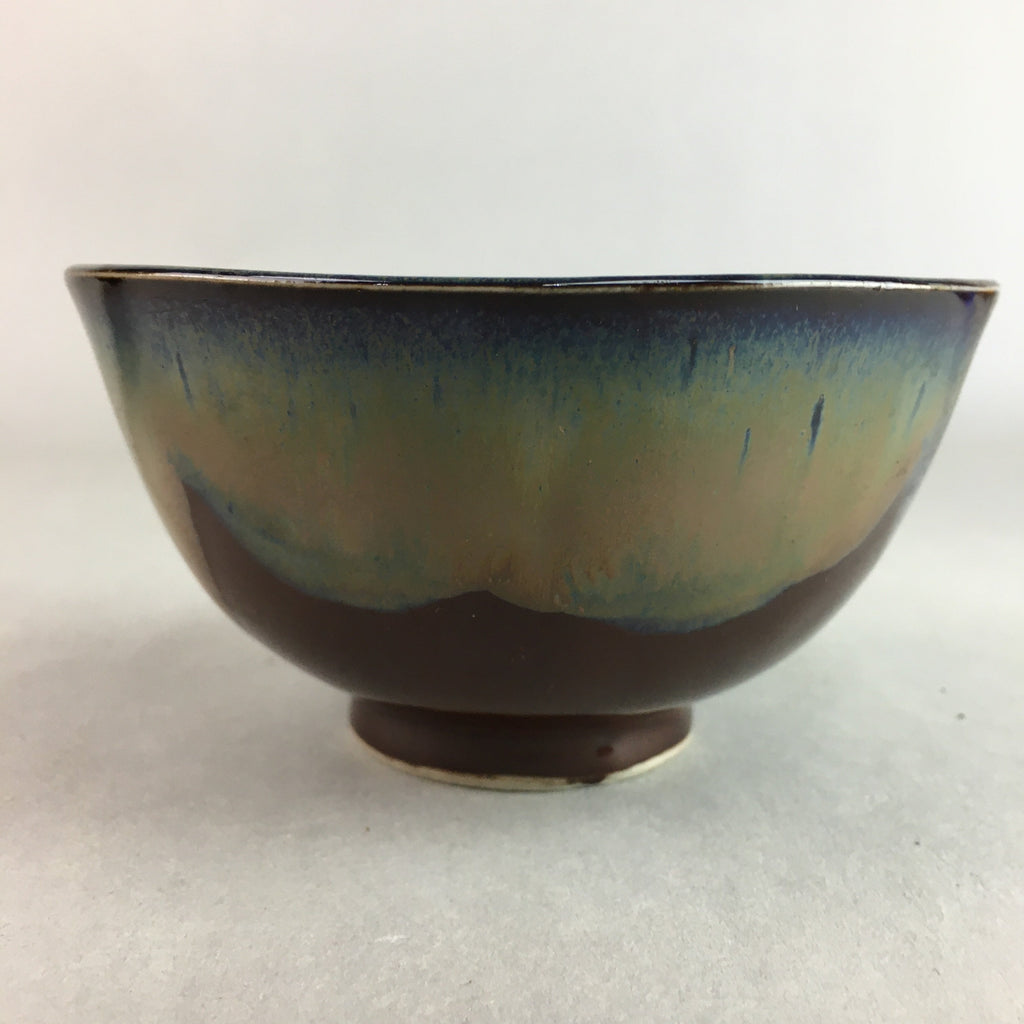 Japanese Porcelain Rice Bowl Vtg Chawan Brown Shiny Smooth Flowing Glaze PP301