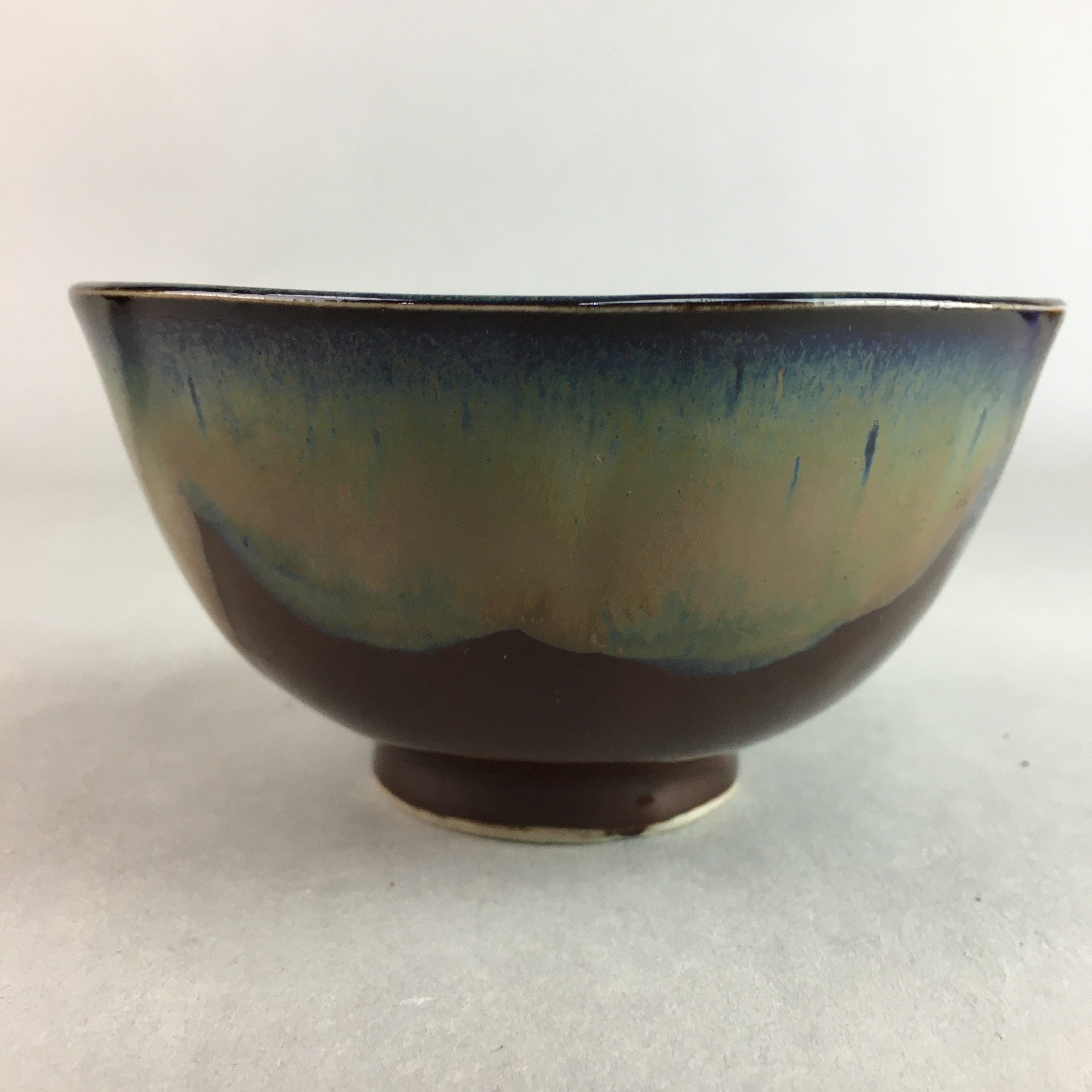 Japanese Porcelain Rice Bowl Vtg Chawan Brown Shiny Smooth Flowing Glaze PP301