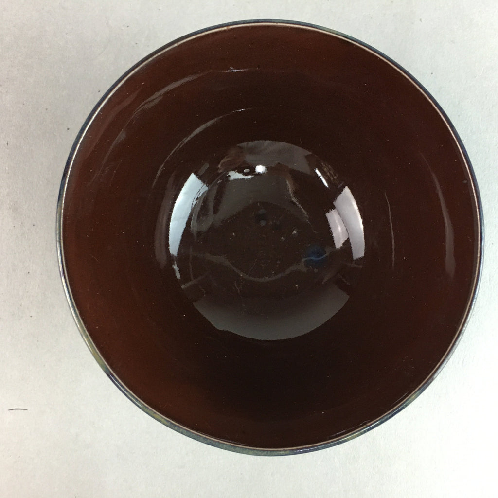 Japanese Porcelain Rice Bowl Vtg Chawan Brown Shiny Smooth Flowing Glaze PP301