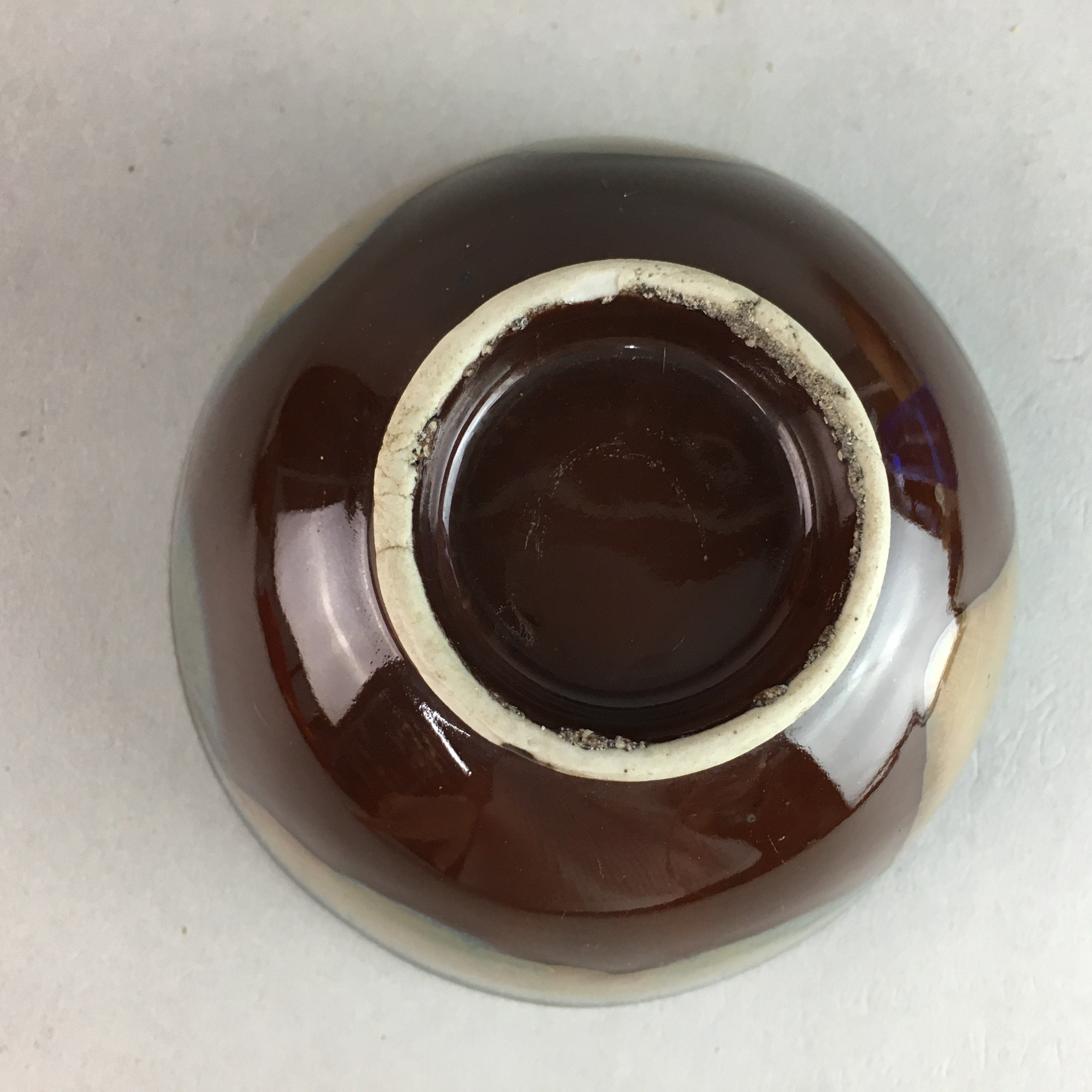 Japanese Porcelain Rice Bowl Vtg Chawan Brown Shiny Smooth Flowing Glaze PP301