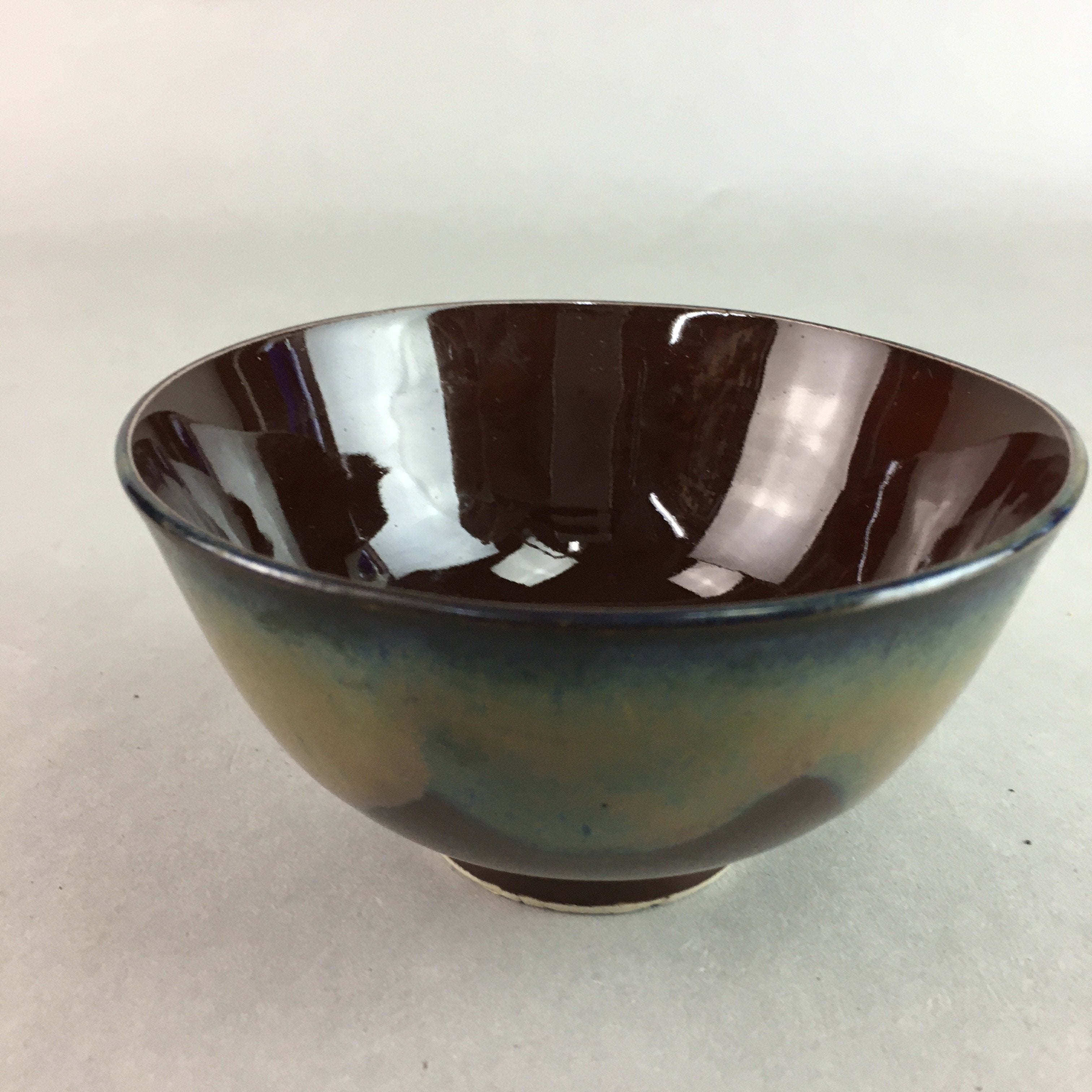 Japanese Porcelain Rice Bowl Vtg Chawan Brown Shiny Smooth Flowing Glaze PP301