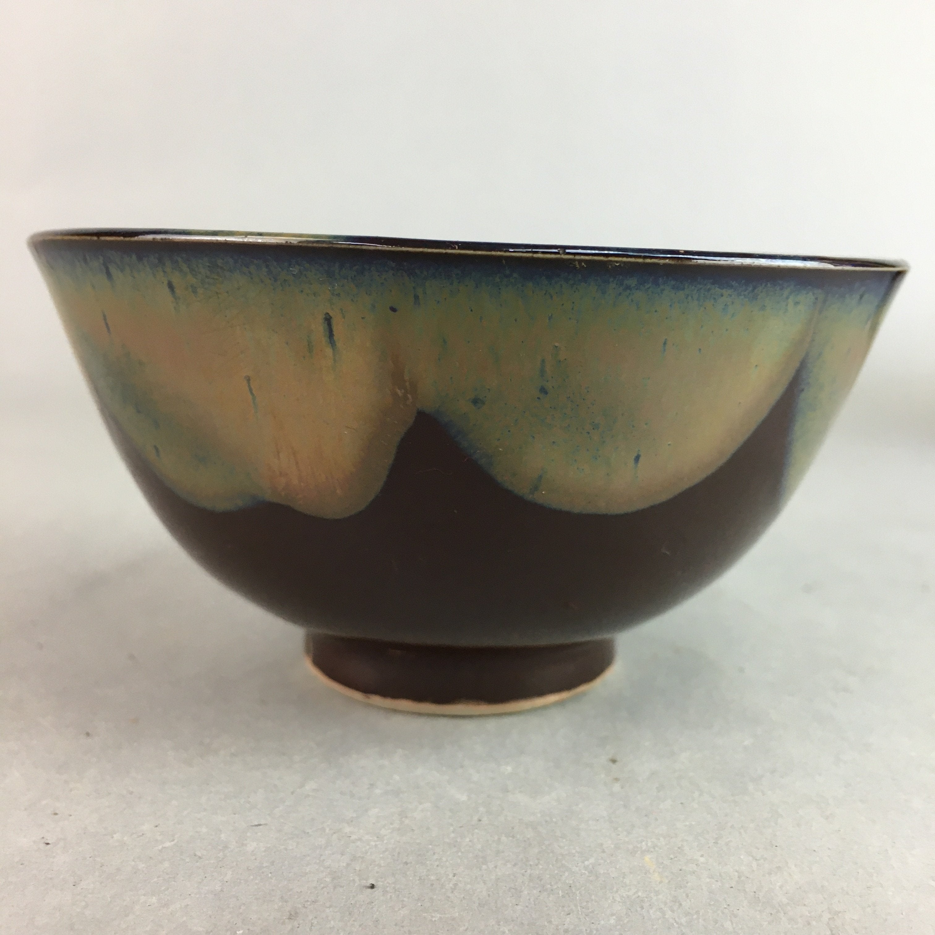 Japanese Porcelain Rice Bowl Vtg Chawan Brown Shiny Smooth Flowing Glaze PP302