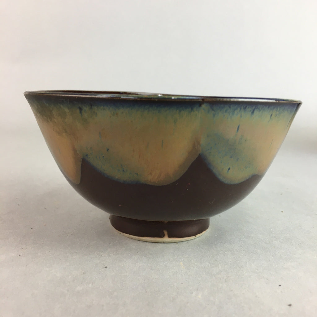 Japanese Porcelain Rice Bowl Vtg Chawan Brown Shiny Smooth Flowing Glaze PP302