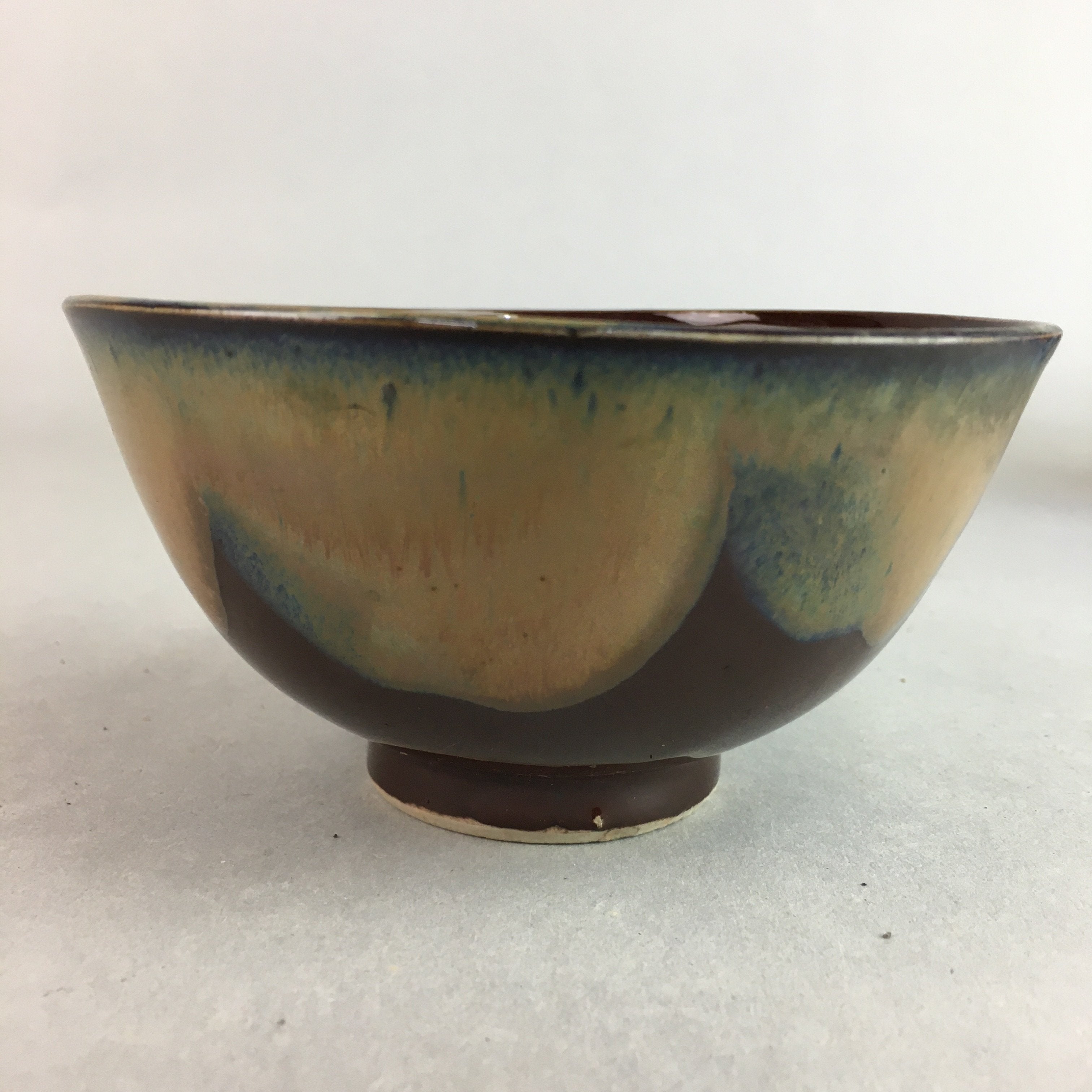 Japanese Porcelain Rice Bowl Vtg Chawan Brown Shiny Smooth Flowing Glaze PP302
