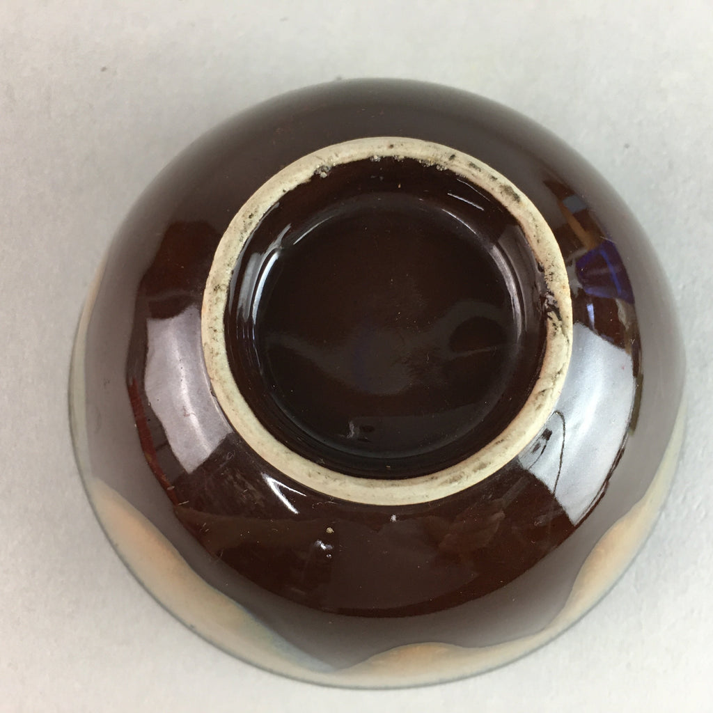 Japanese Porcelain Rice Bowl Vtg Chawan Brown Shiny Smooth Flowing Glaze PP302