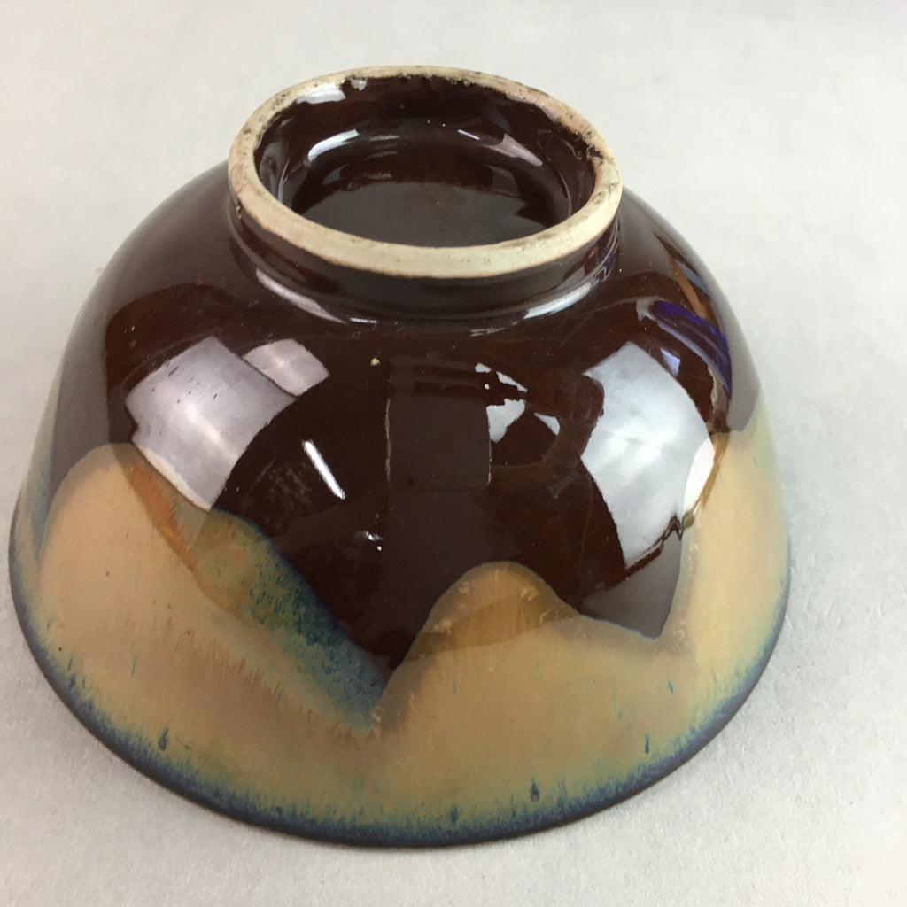 Japanese Porcelain Rice Bowl Vtg Chawan Brown Shiny Smooth Flowing Glaze PP302