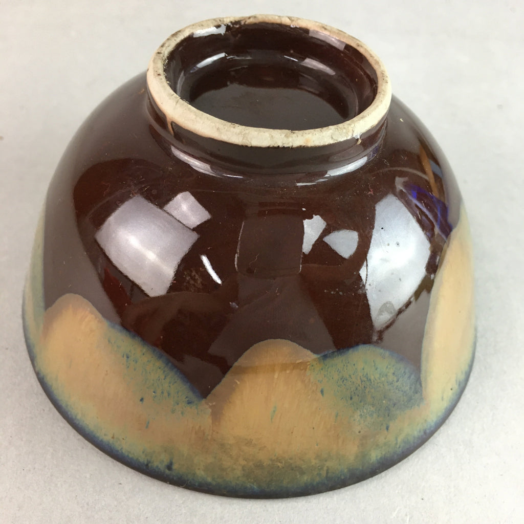 Japanese Porcelain Rice Bowl Vtg Chawan Brown Shiny Smooth Flowing Glaze PP302