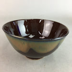 Japanese Porcelain Rice Bowl Vtg Chawan Brown Shiny Smooth Flowing Glaze PP302