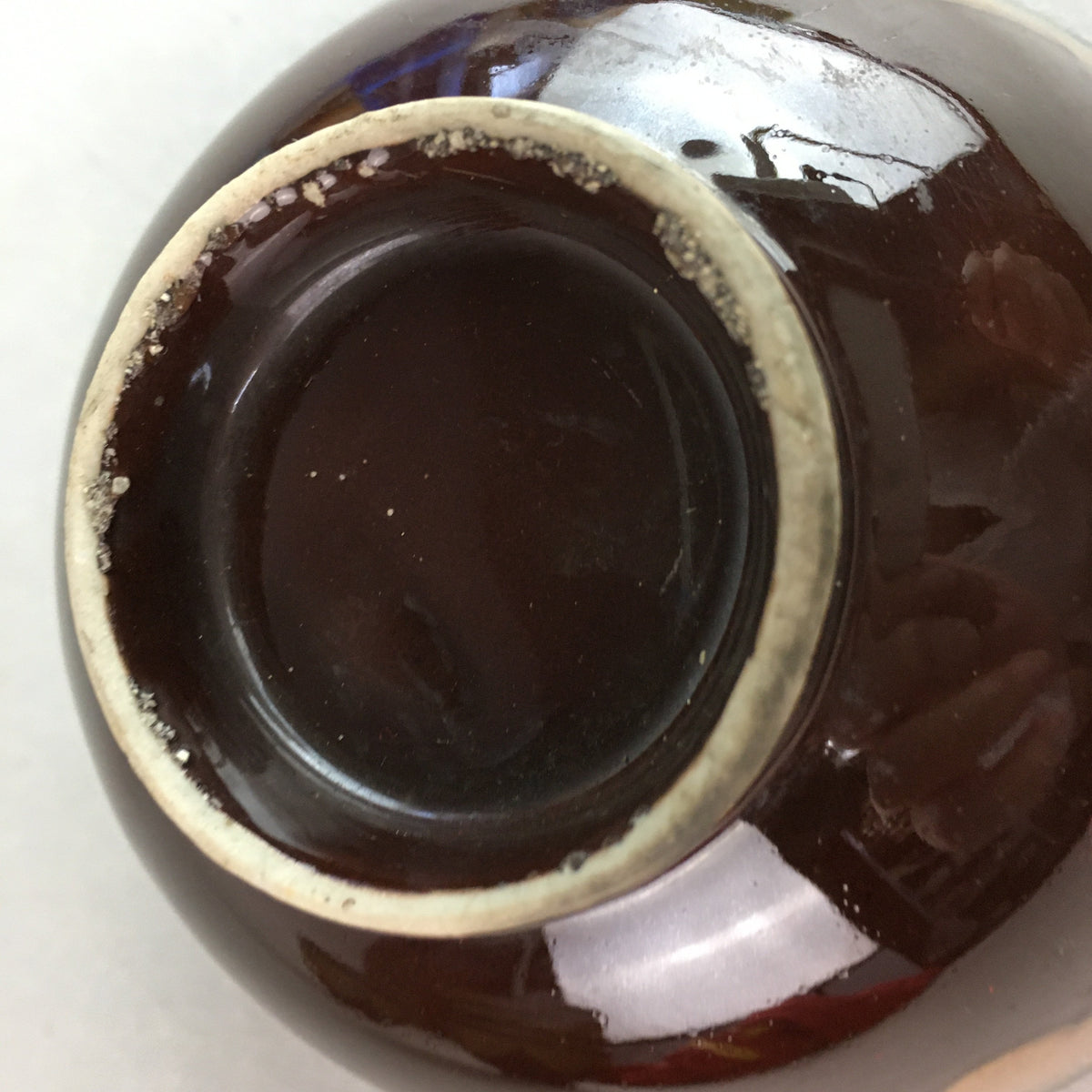 Japanese Porcelain Rice Bowl Vtg Chawan Brown Shiny Smooth Flowing Glaze PP303