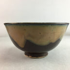 Japanese Porcelain Rice Bowl Vtg Chawan Brown Shiny Smooth Flowing Glaze PP303