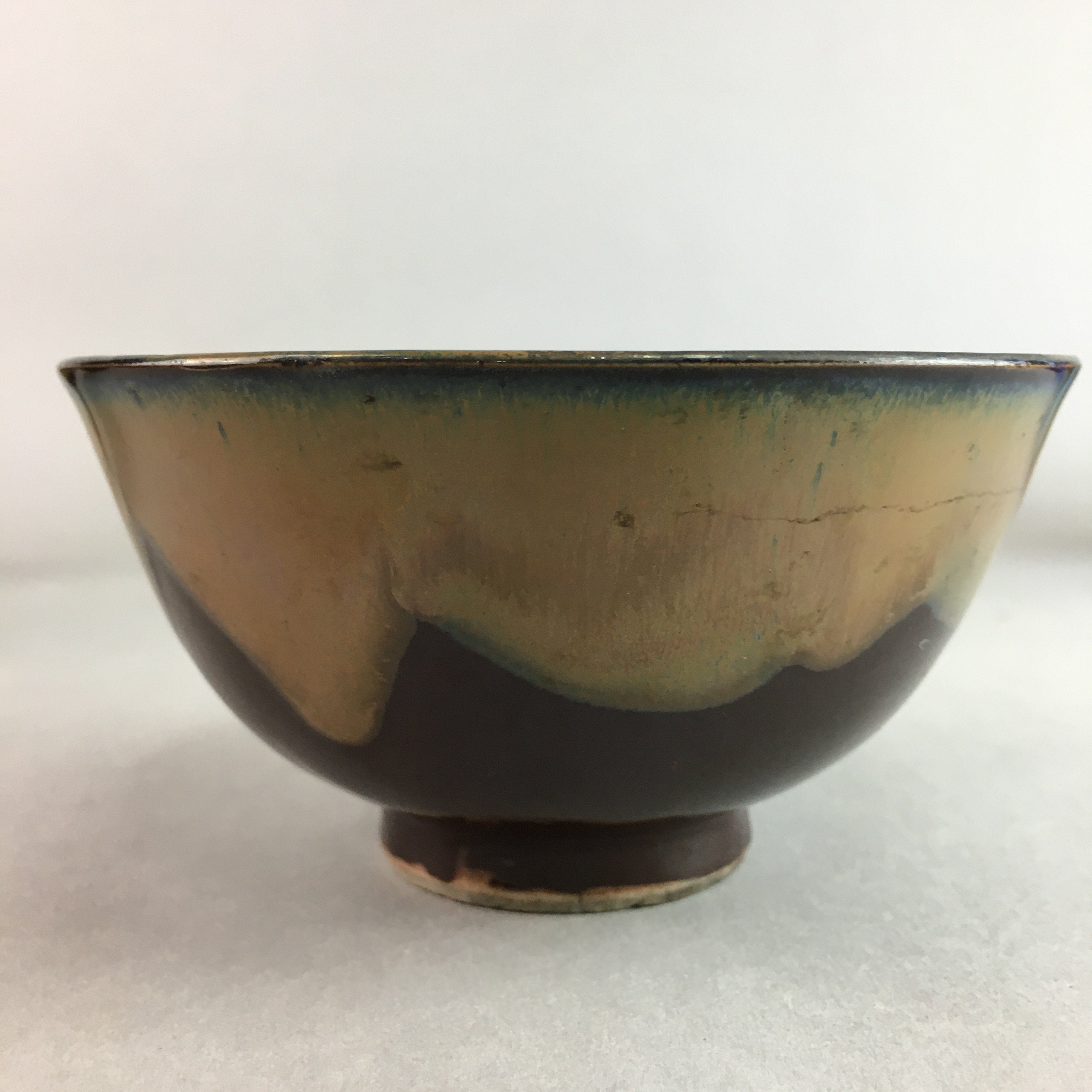 Japanese Porcelain Rice Bowl Vtg Chawan Brown Shiny Smooth Flowing Glaze PP303