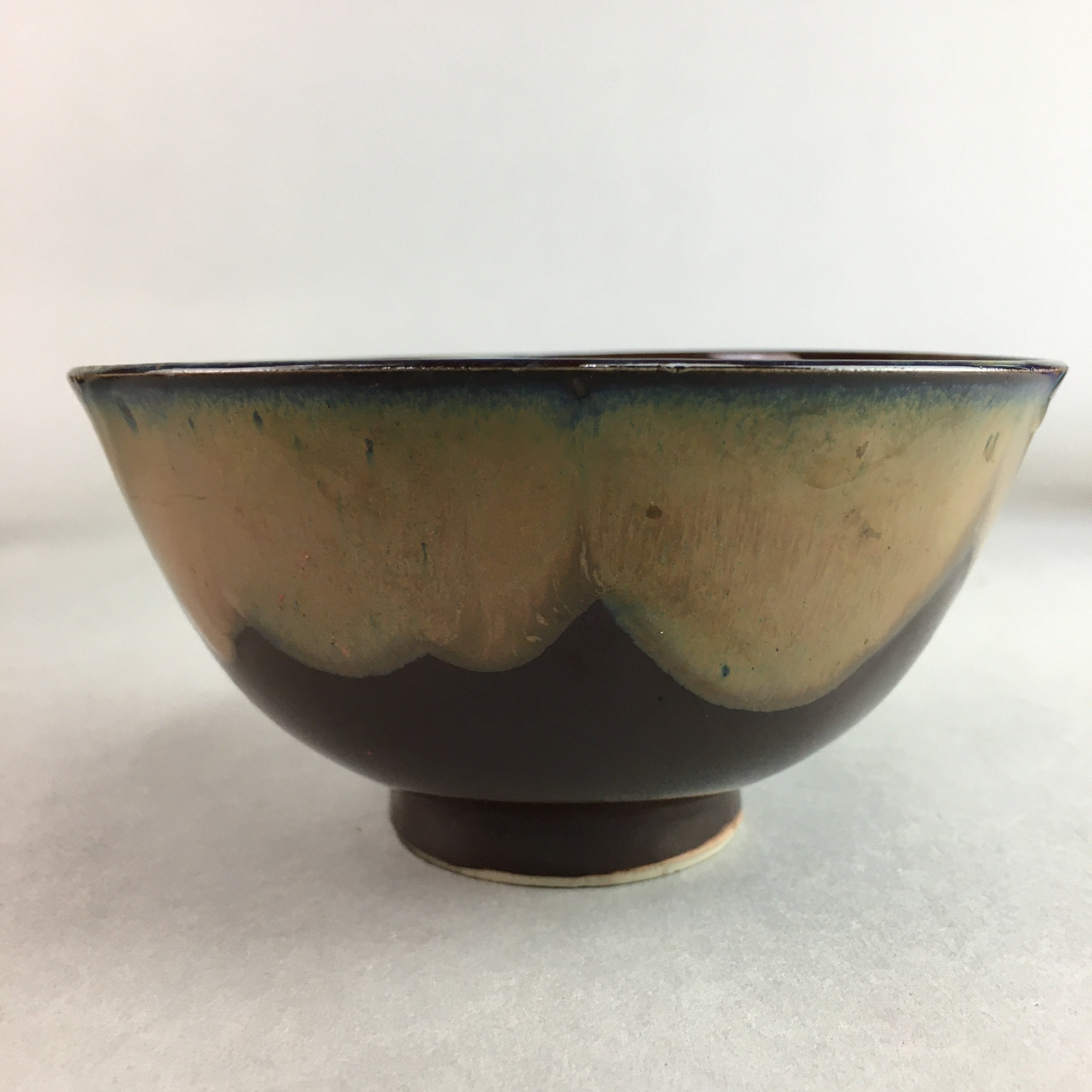 Japanese Porcelain Rice Bowl Vtg Chawan Brown Shiny Smooth Flowing Glaze PP303