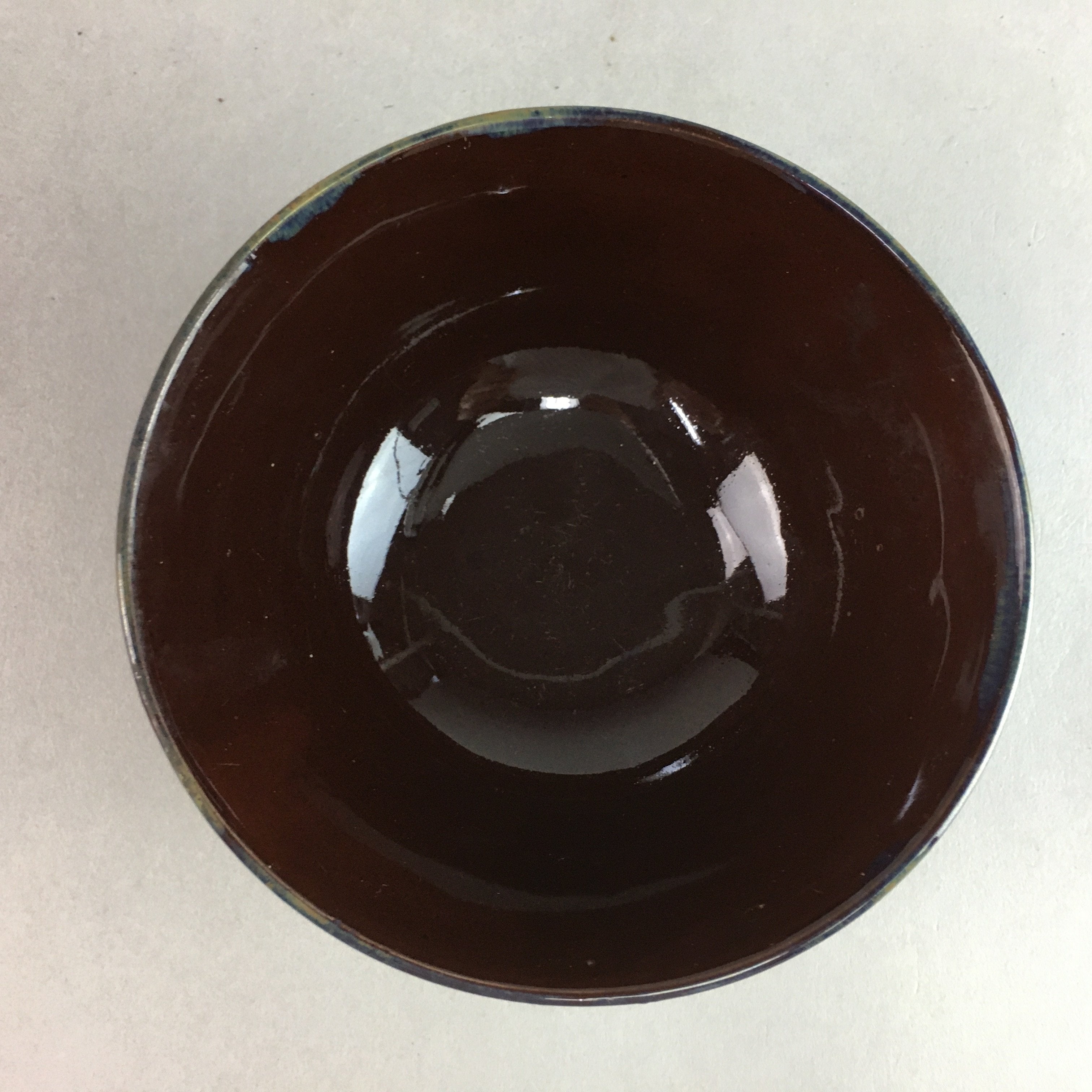 Japanese Porcelain Rice Bowl Vtg Chawan Brown Shiny Smooth Flowing Glaze PP303
