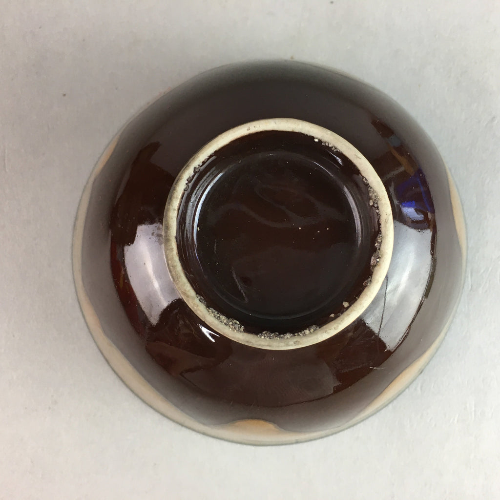 Japanese Porcelain Rice Bowl Vtg Chawan Brown Shiny Smooth Flowing Glaze PP303