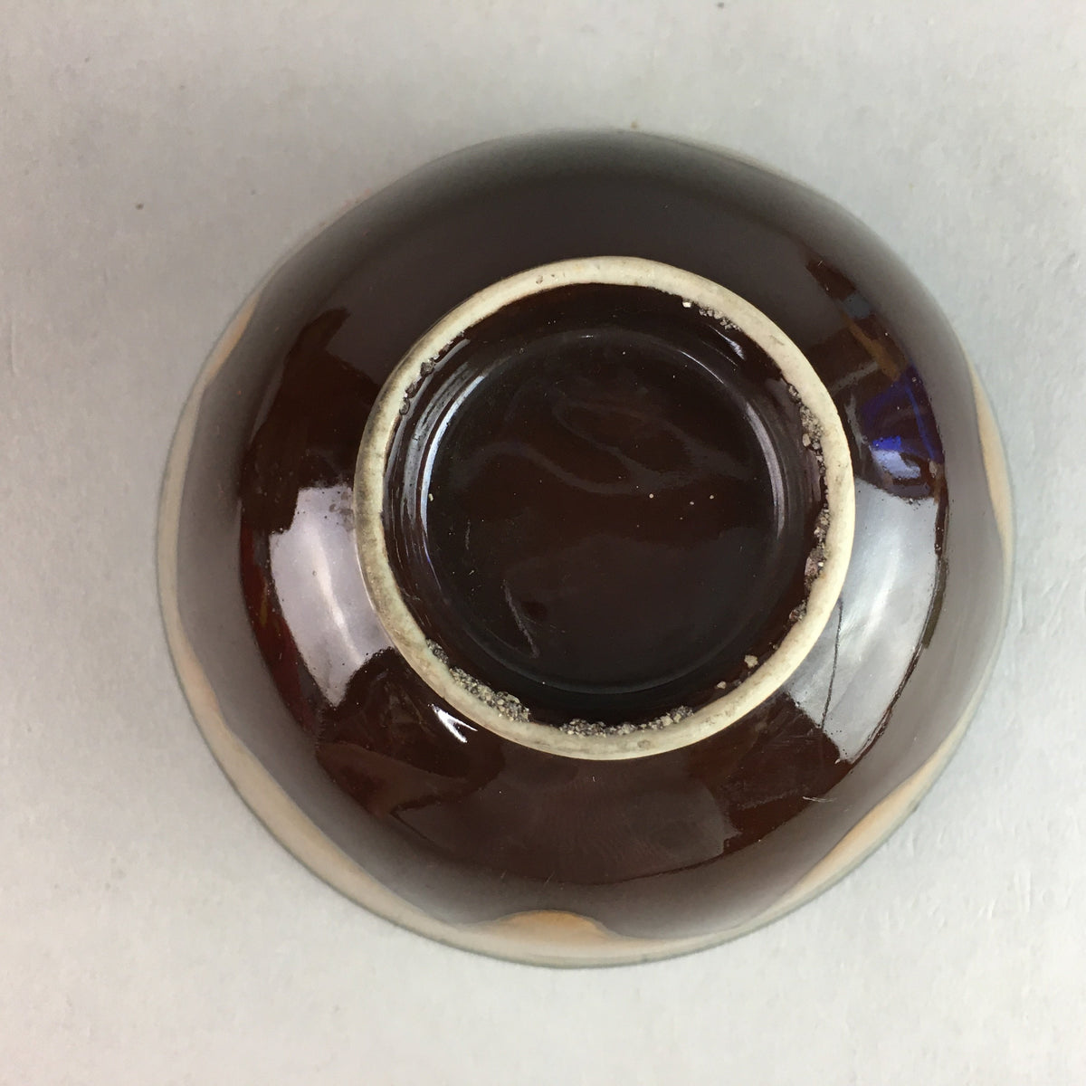 Japanese Porcelain Rice Bowl Vtg Chawan Brown Shiny Smooth Flowing Glaze PP303
