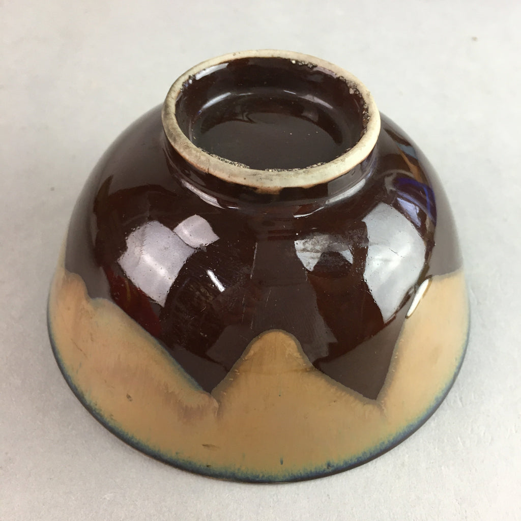 Japanese Porcelain Rice Bowl Vtg Chawan Brown Shiny Smooth Flowing Glaze PP303