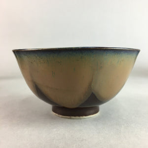Japanese Porcelain Rice Bowl Vtg Chawan Brown Shiny Smooth Flowing Glaze PP304