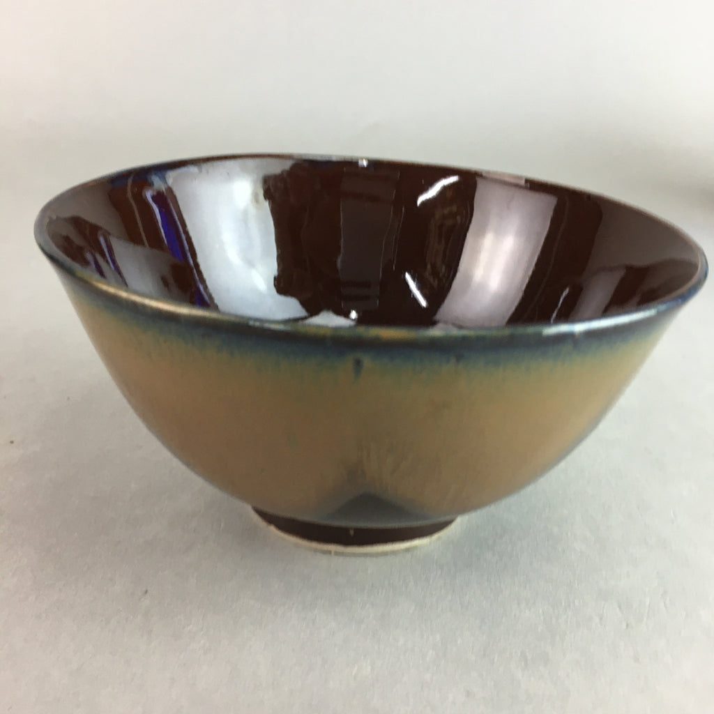 Japanese Porcelain Rice Bowl Vtg Chawan Brown Shiny Smooth Flowing Glaze PP304