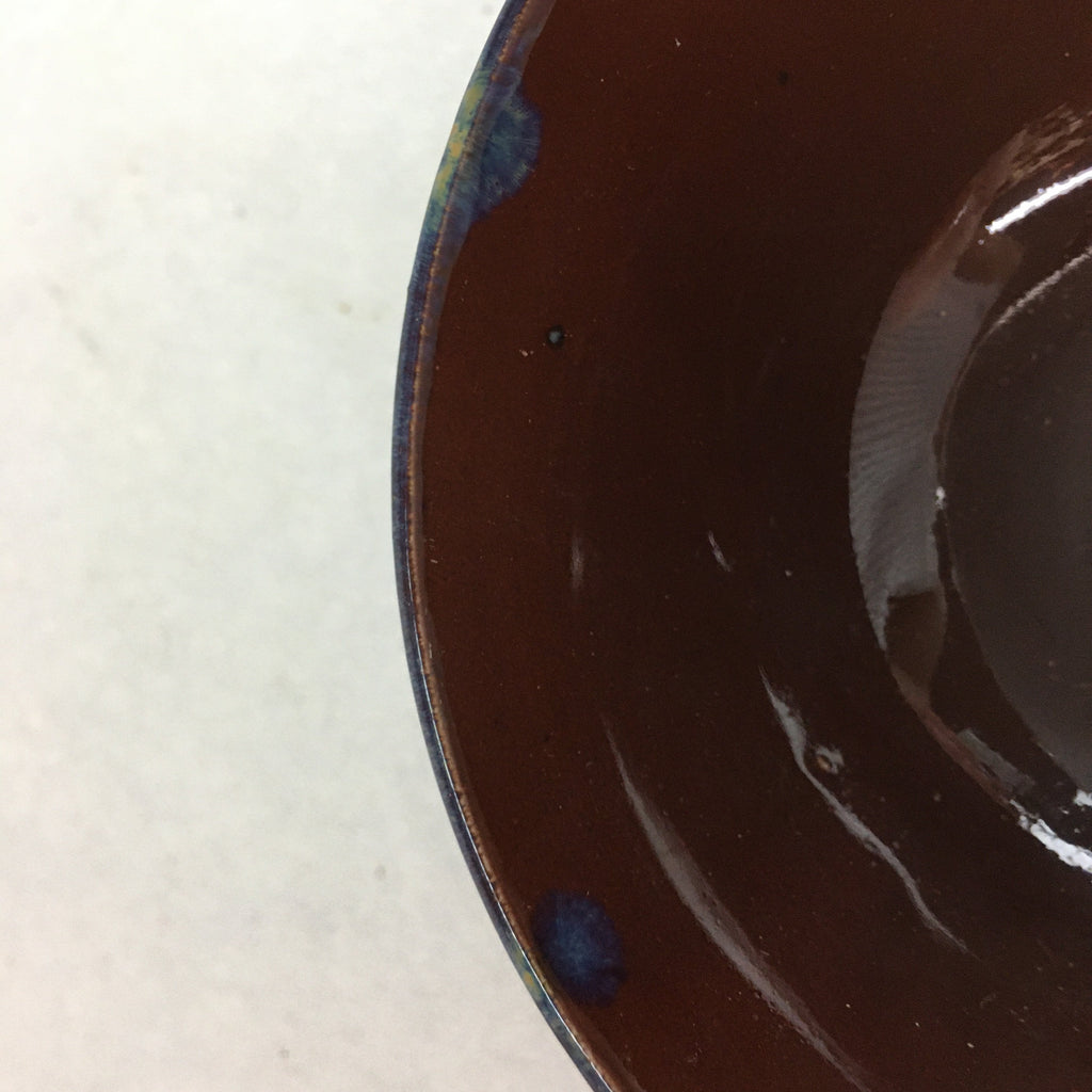 Japanese Porcelain Rice Bowl Vtg Chawan Brown Shiny Smooth Flowing Glaze PP305