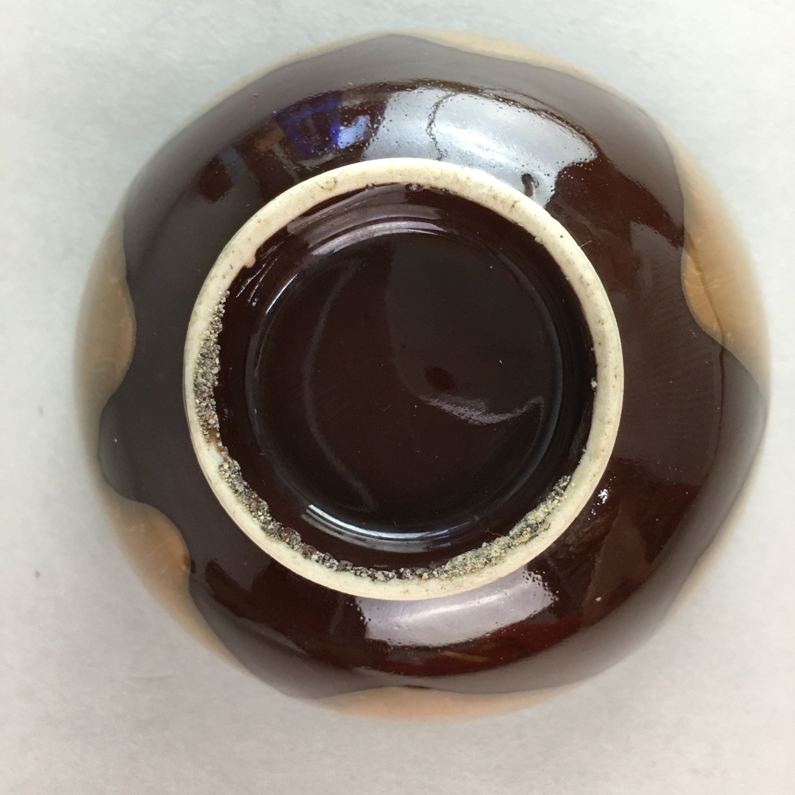 Japanese Porcelain Rice Bowl Vtg Chawan Brown Shiny Smooth Flowing Glaze PP305
