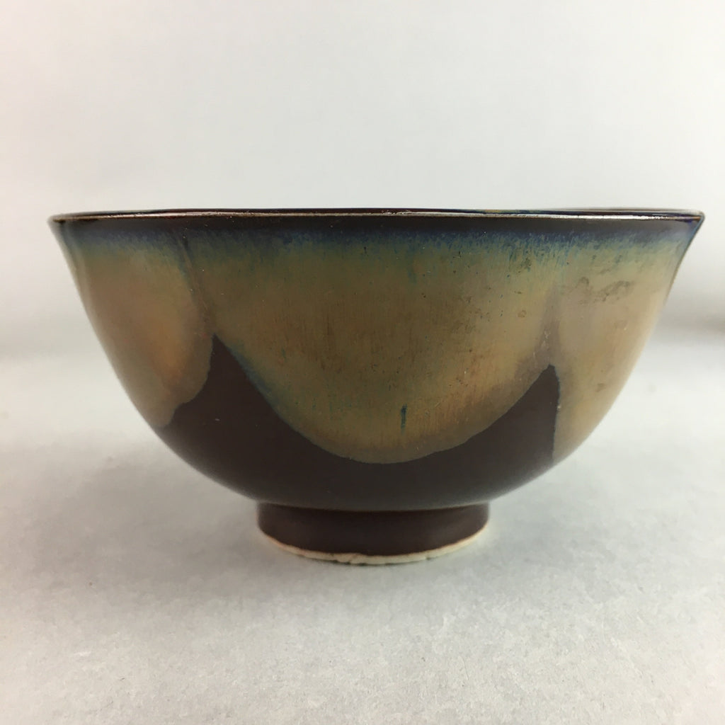 Japanese Porcelain Rice Bowl Vtg Chawan Brown Shiny Smooth Flowing Glaze PP306