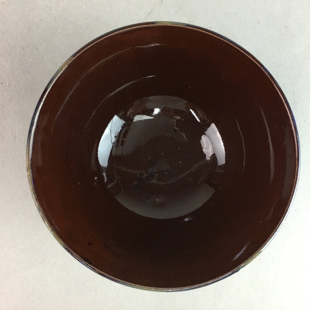 Japanese Porcelain Rice Bowl Vtg Chawan Brown Shiny Smooth Flowing Glaze PP306