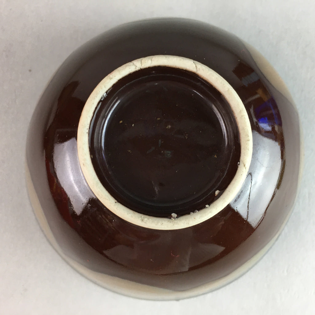 Japanese Porcelain Rice Bowl Vtg Chawan Brown Shiny Smooth Flowing Glaze PP306
