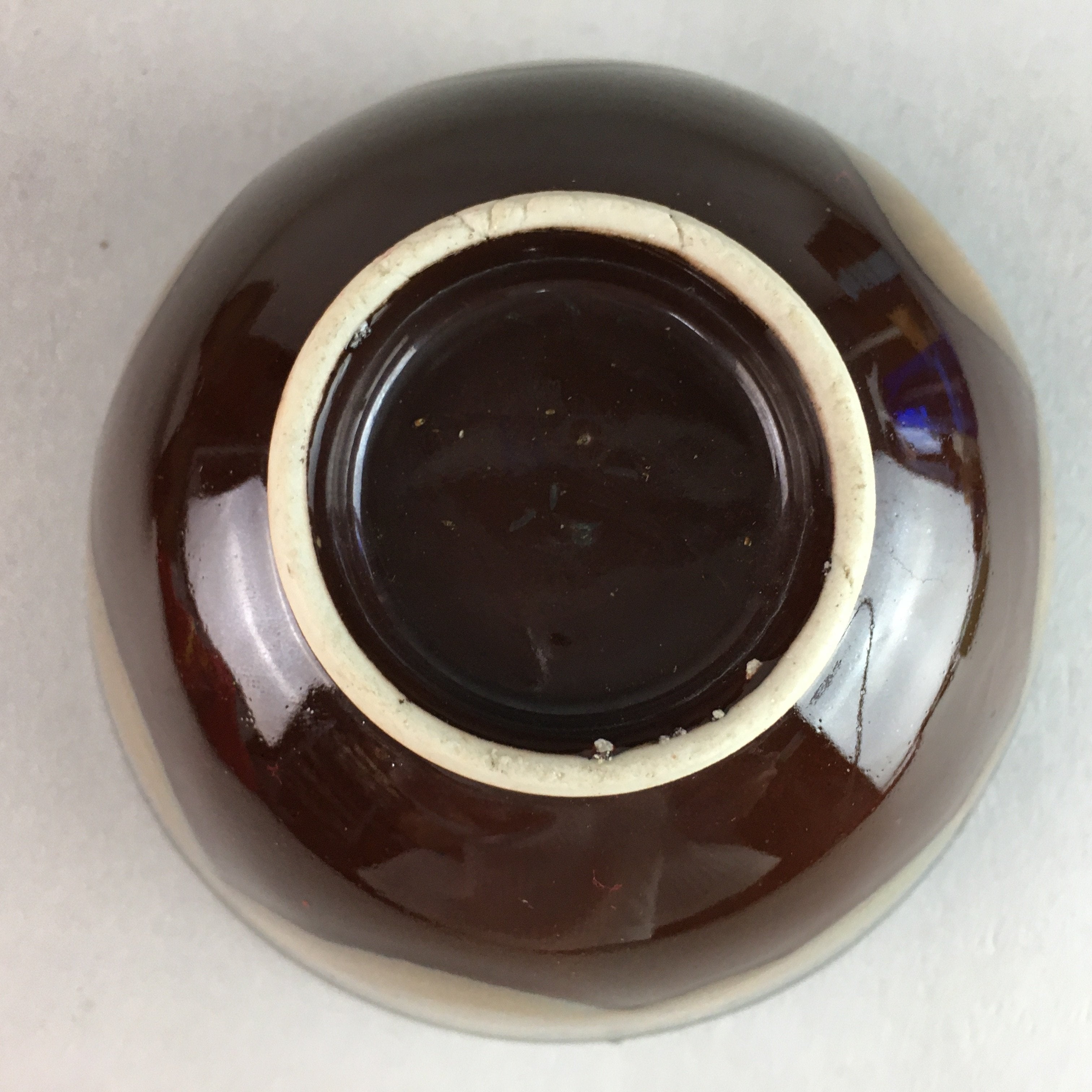 Japanese Porcelain Rice Bowl Vtg Chawan Brown Shiny Smooth Flowing Glaze PP306
