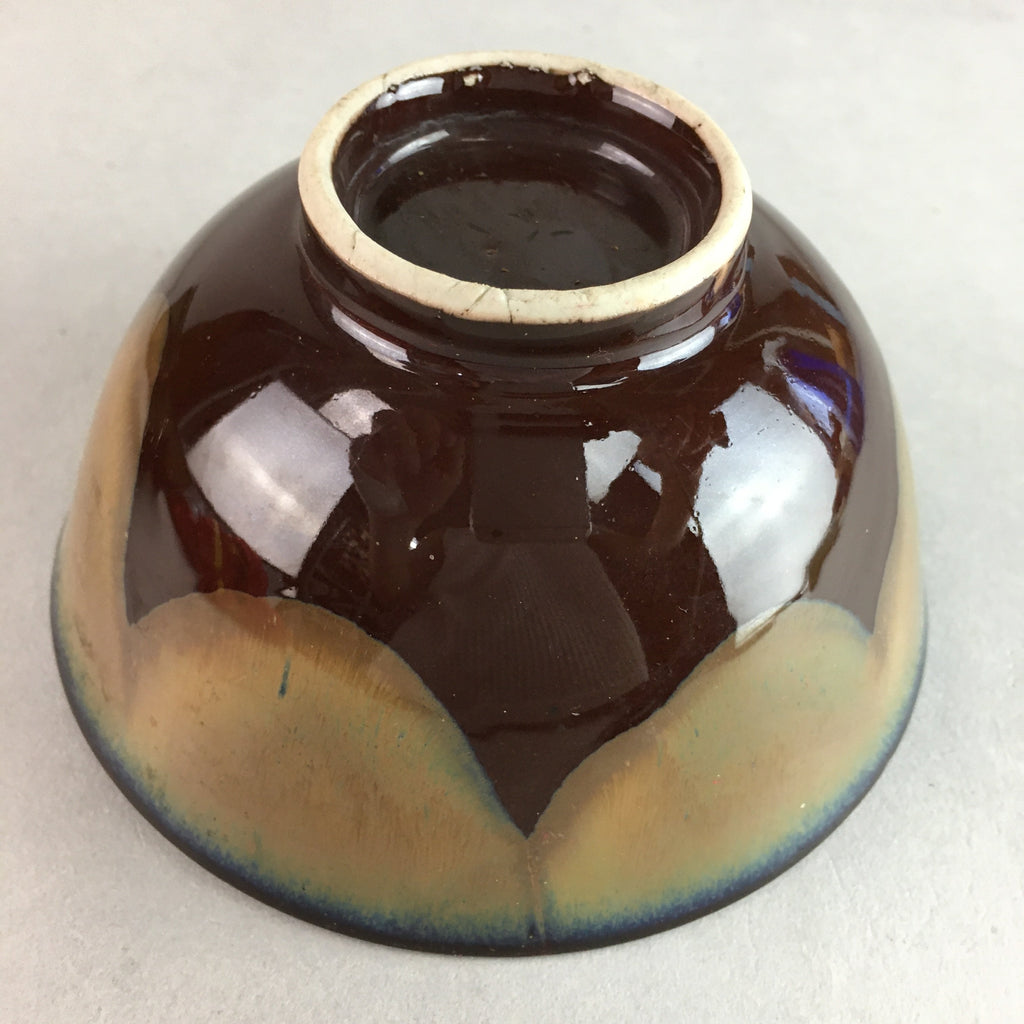 Japanese Porcelain Rice Bowl Vtg Chawan Brown Shiny Smooth Flowing Glaze PP306