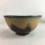 Japanese Porcelain Rice Bowl Vtg Chawan Brown Shiny Smooth Flowing Glaze PP307