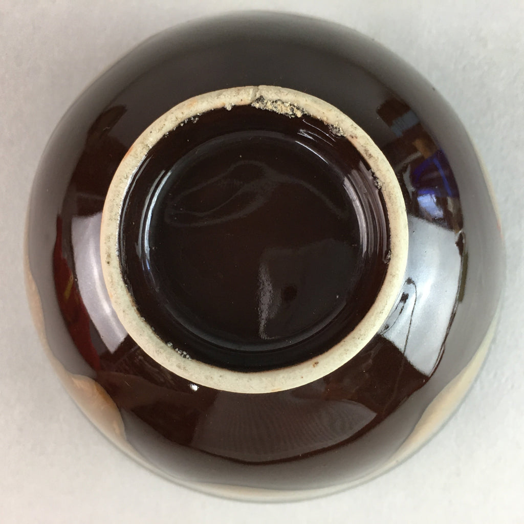 Japanese Porcelain Rice Bowl Vtg Chawan Brown Shiny Smooth Flowing Glaze PP307