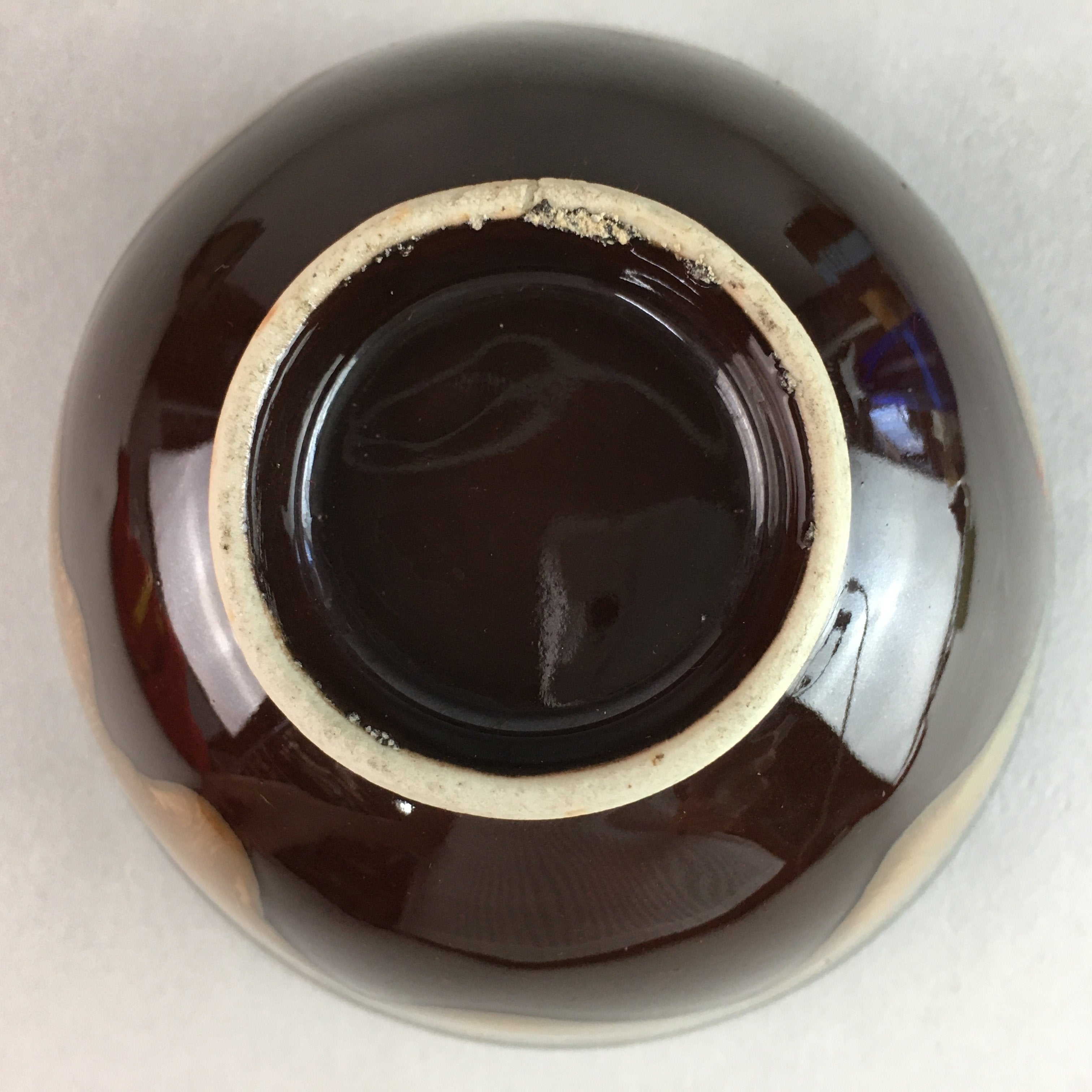 Japanese Porcelain Rice Bowl Vtg Chawan Brown Shiny Smooth Flowing Glaze PP307
