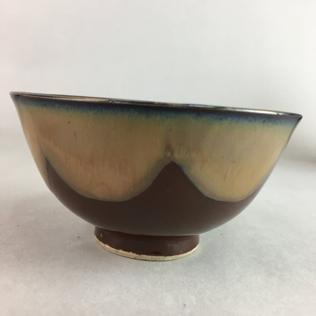 Japanese Porcelain Rice Bowl Vtg Chawan Brown Shiny Smooth Flowing Glaze PP308