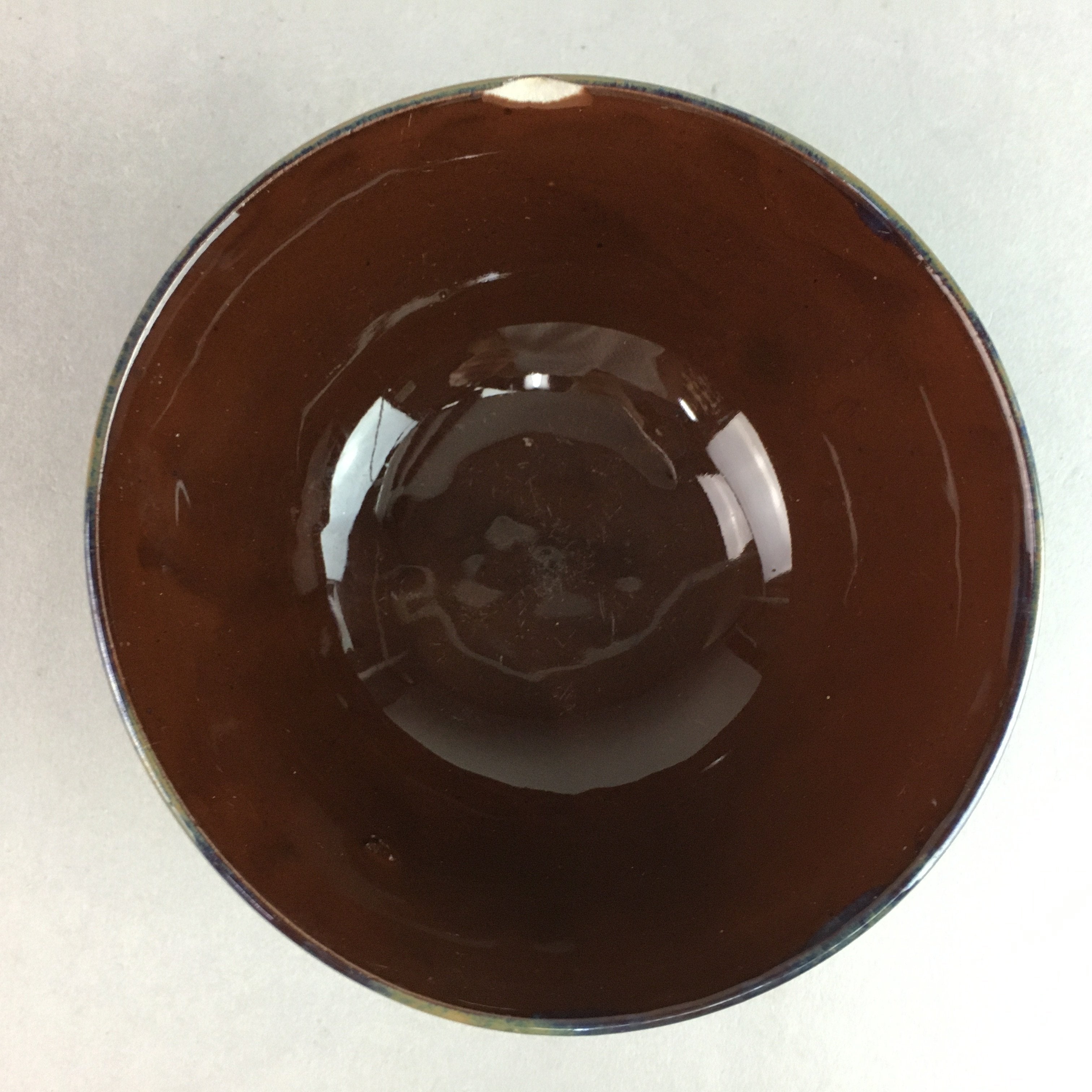 Japanese Porcelain Rice Bowl Vtg Chawan Brown Shiny Smooth Flowing Glaze PP308
