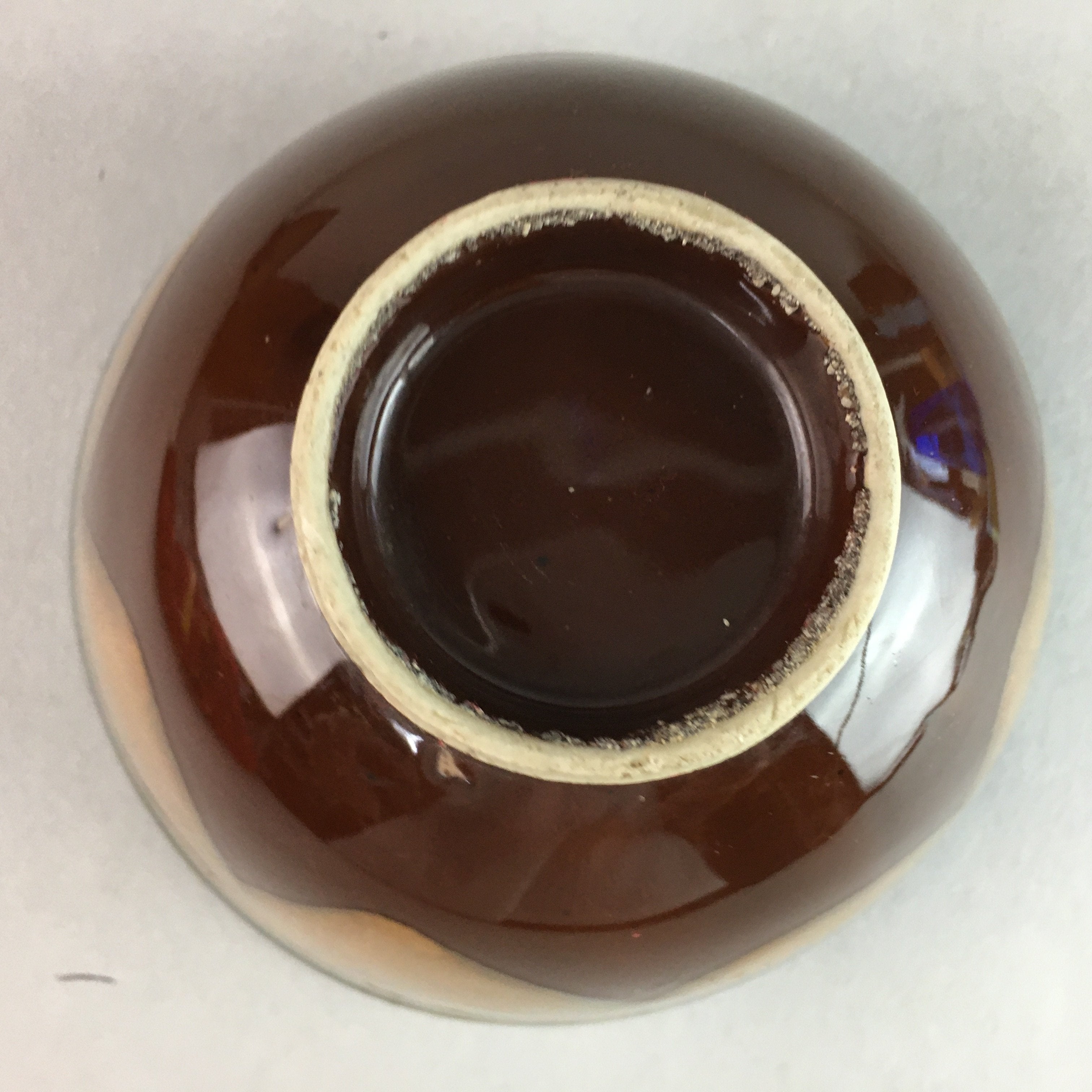 Japanese Porcelain Rice Bowl Vtg Chawan Brown Shiny Smooth Flowing Glaze PP308