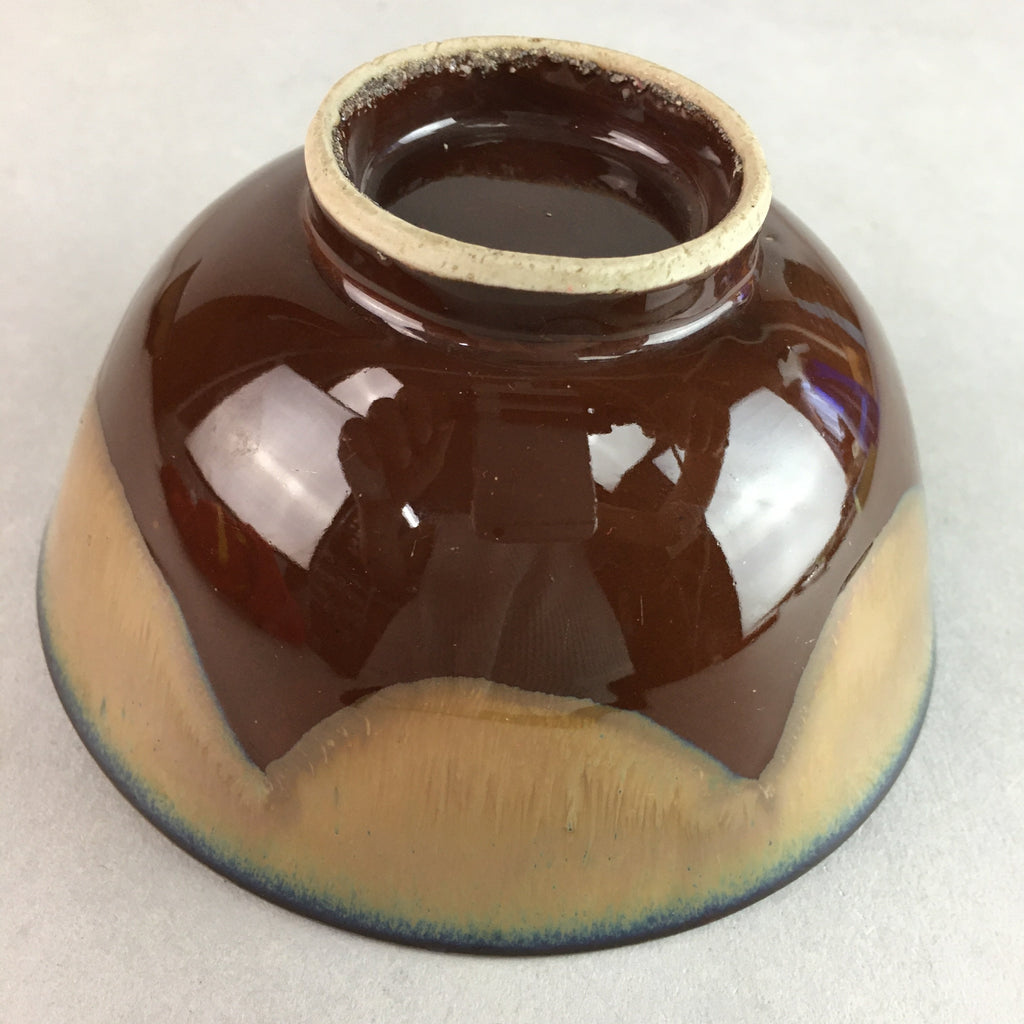 Japanese Porcelain Rice Bowl Vtg Chawan Brown Shiny Smooth Flowing Glaze PP308