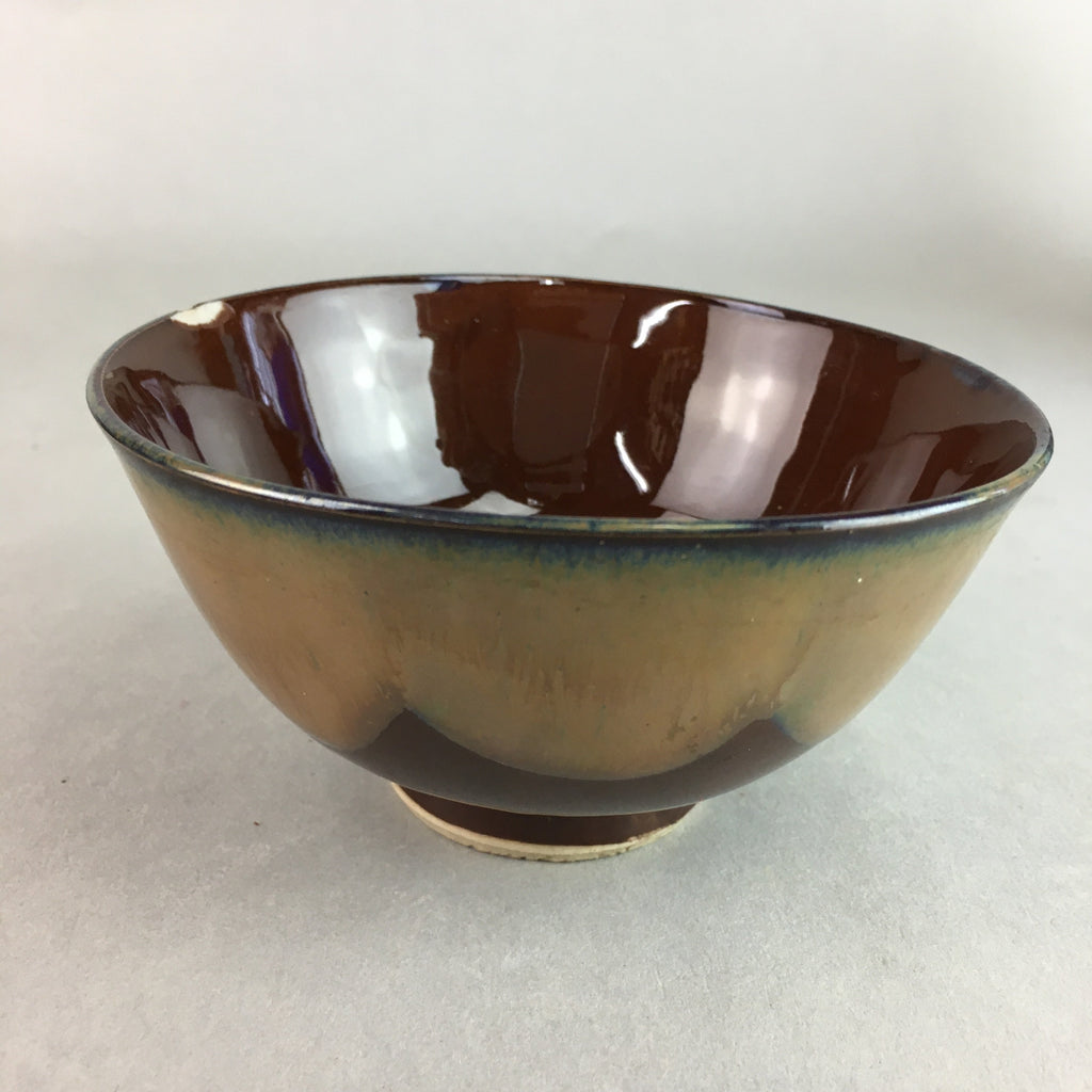 Japanese Porcelain Rice Bowl Vtg Chawan Brown Shiny Smooth Flowing Glaze PP308