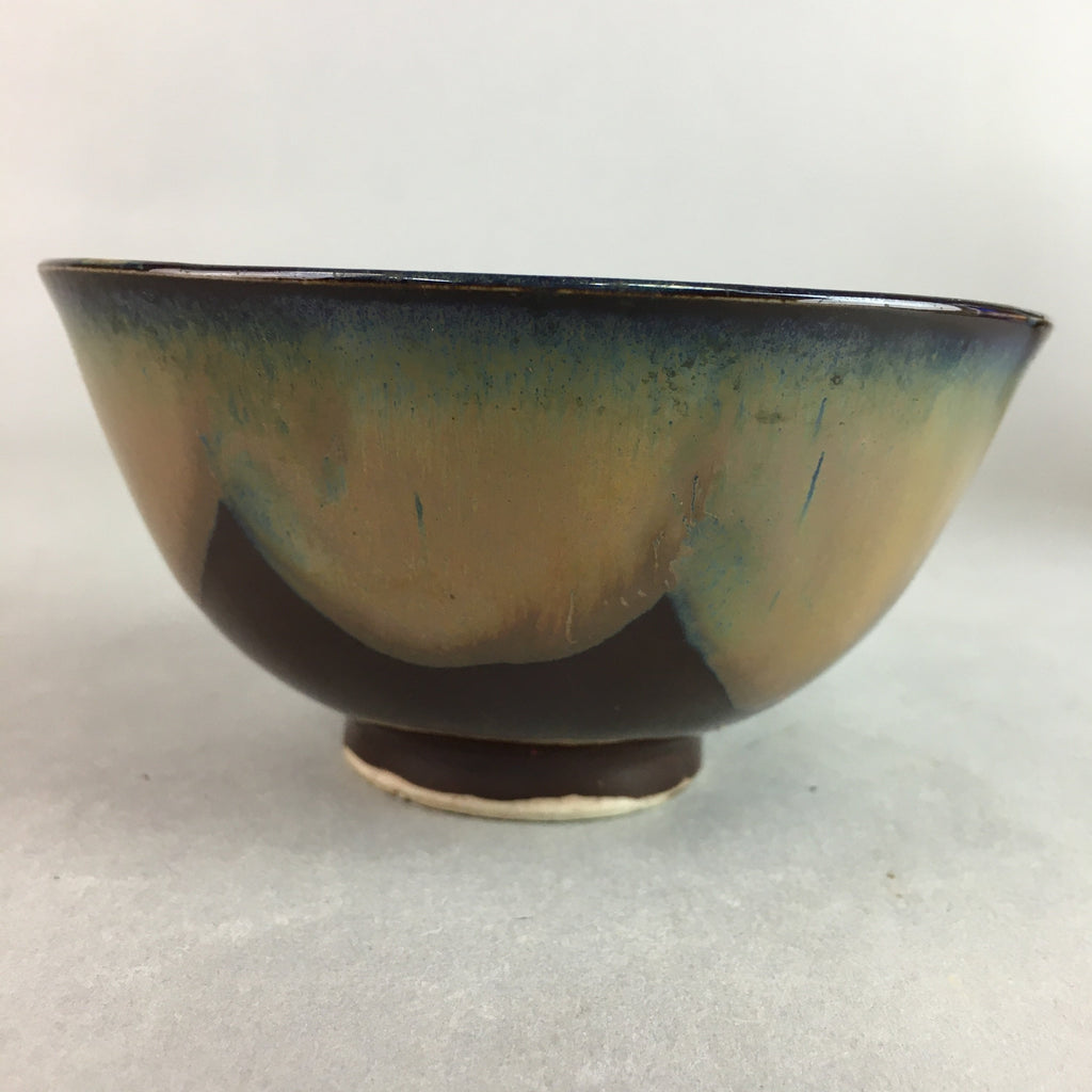 Japanese Porcelain Rice Bowl Vtg Chawan Brown Shiny Smooth Flowing Glaze PP309