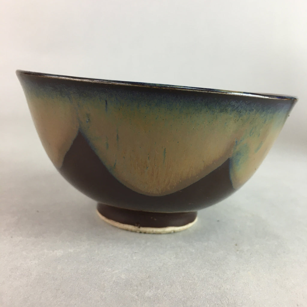 Japanese Porcelain Rice Bowl Vtg Chawan Brown Shiny Smooth Flowing Glaze PP309