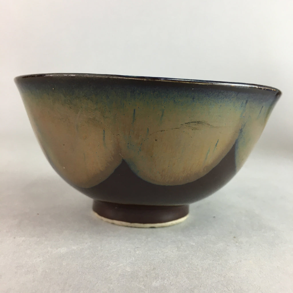Japanese Porcelain Rice Bowl Vtg Chawan Brown Shiny Smooth Flowing Glaze PP309