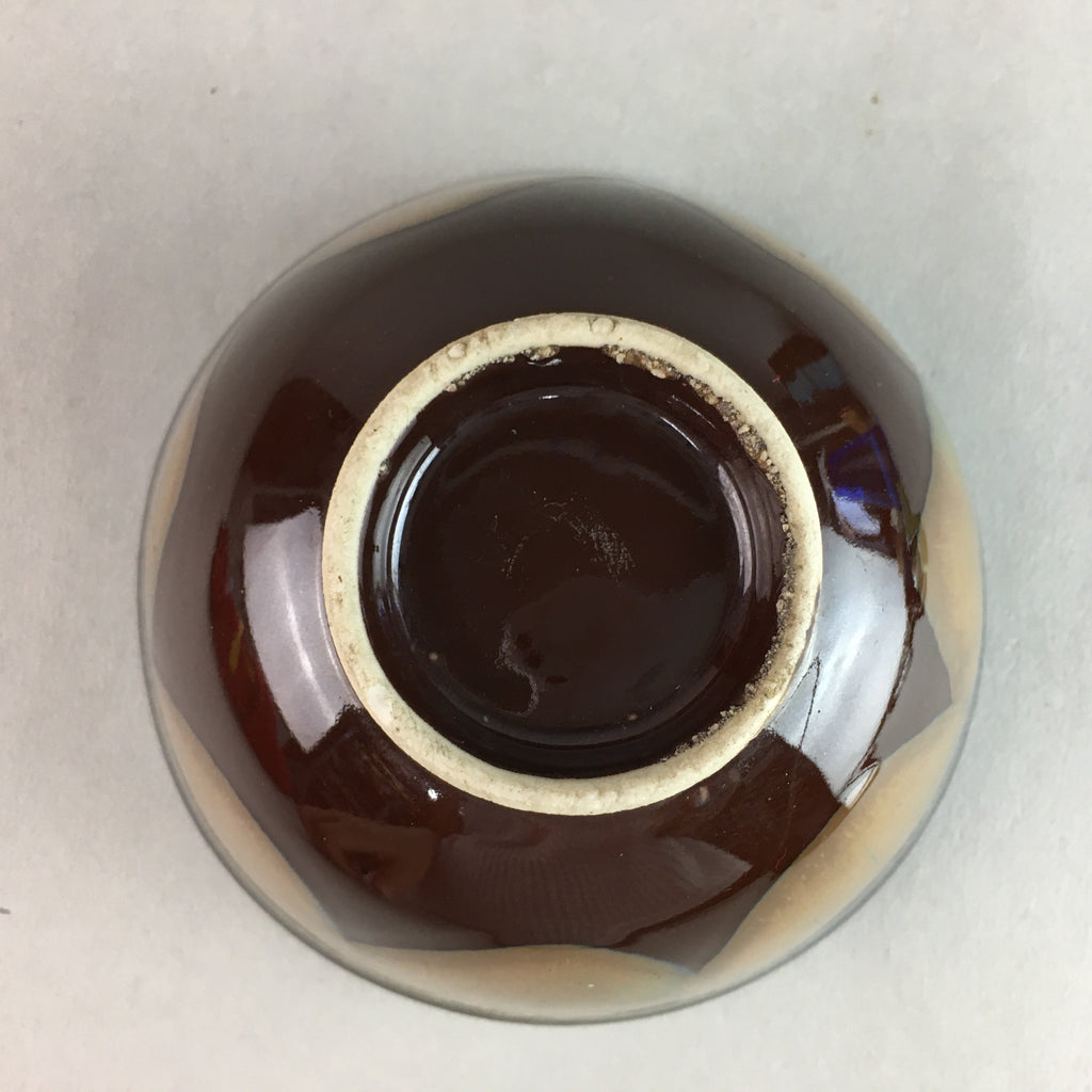 Japanese Porcelain Rice Bowl Vtg Chawan Brown Shiny Smooth Flowing Glaze PP309