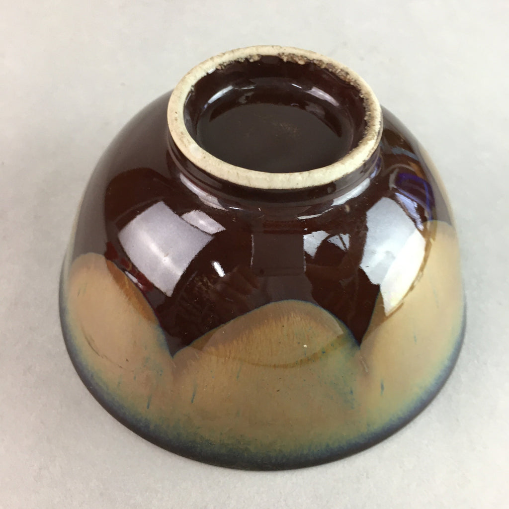 Japanese Porcelain Rice Bowl Vtg Chawan Brown Shiny Smooth Flowing Glaze PP309