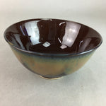 Japanese Porcelain Rice Bowl Vtg Chawan Brown Shiny Smooth Flowing Glaze PP309