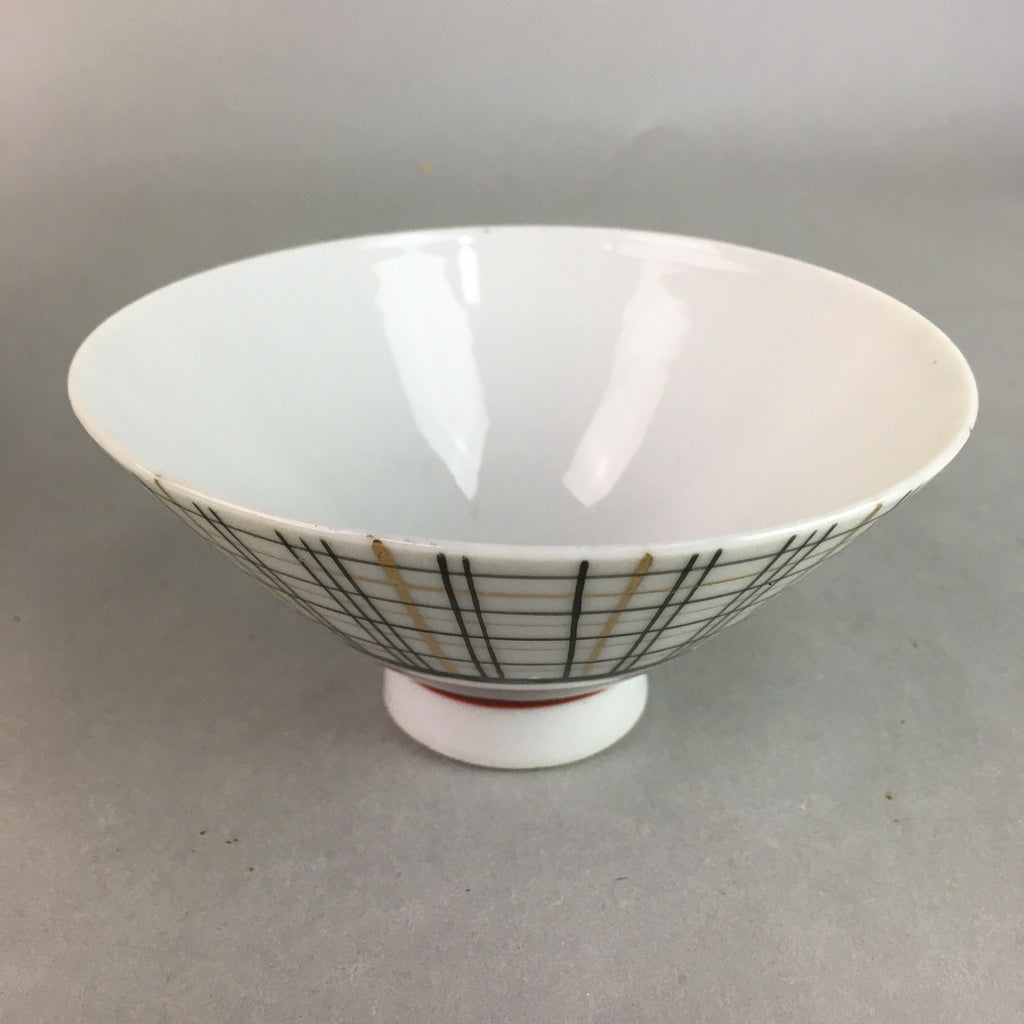 Japanese Porcelain Rice Bowl Vtg Chawan Plaid Black Gold Red PP267