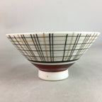 Japanese Porcelain Rice Bowl Vtg Chawan Plaid Black Gold Red PP267