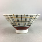 Japanese Porcelain Rice Bowl Vtg Chawan Plaid Black Gold Red PP267