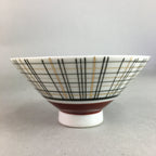 Japanese Porcelain Rice Bowl Vtg Chawan Plaid Black Gold Red PP267